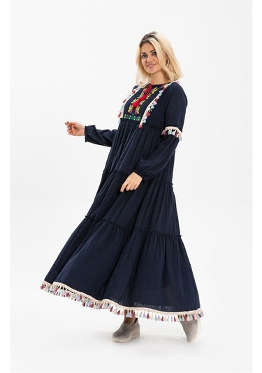 Uzun Kol Şile Bezi Iffet Uzun Elbise Lacivert