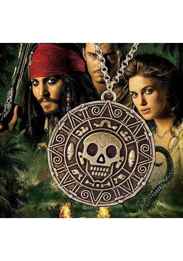 1 Adet / Grup Film Korsanları Karayip Kolye Aztec Para Bağbozumu Altın Kaptan Jack Serçe Madalyon Kafatası Kolye Kolye Kolye Kolyeler Altın - Beyaz