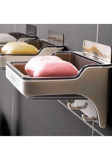 Askılı Sabunluk Duş Duvara Monte Sabunluk Banyo Küvet Drenaj Su Sabun Kutusu Sabun Beyaz