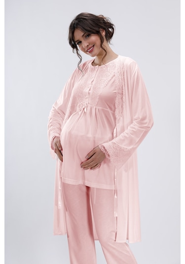 Lorians Pudra Hamile Ve Lohusa Pijama Takımı 3'lü Set