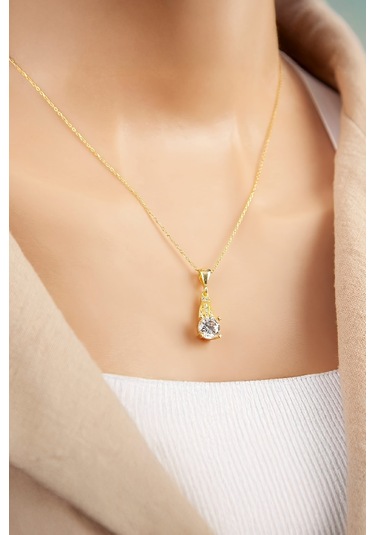 Zirkon Taşlı Altın Kaplama 925 Ayar Gümüş Bayan Kolye