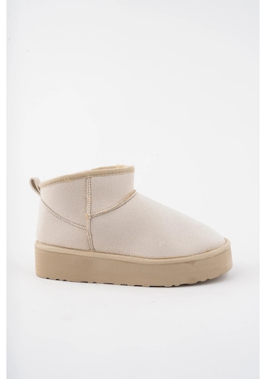 Muggo Hug Kalın Taban İçi Tüylü Günlük Mini Yarım Kadın Bot Bej