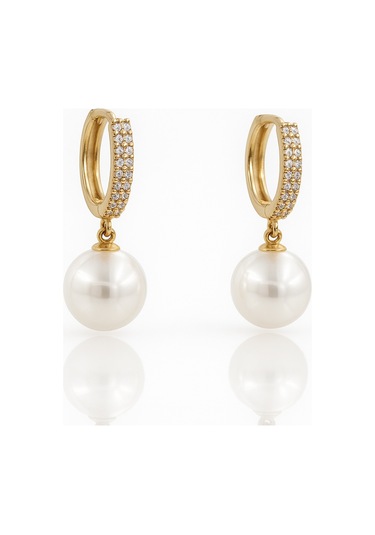 14k Gold Plated Shine Pearl Hoop Küpe Gold
