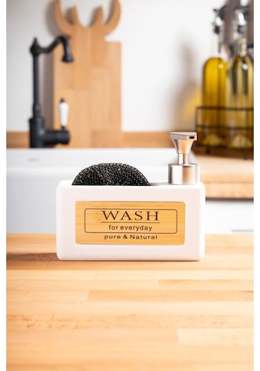 Finehome Sien Bambu Hazneli Sıvı Sabunluk Beyaz