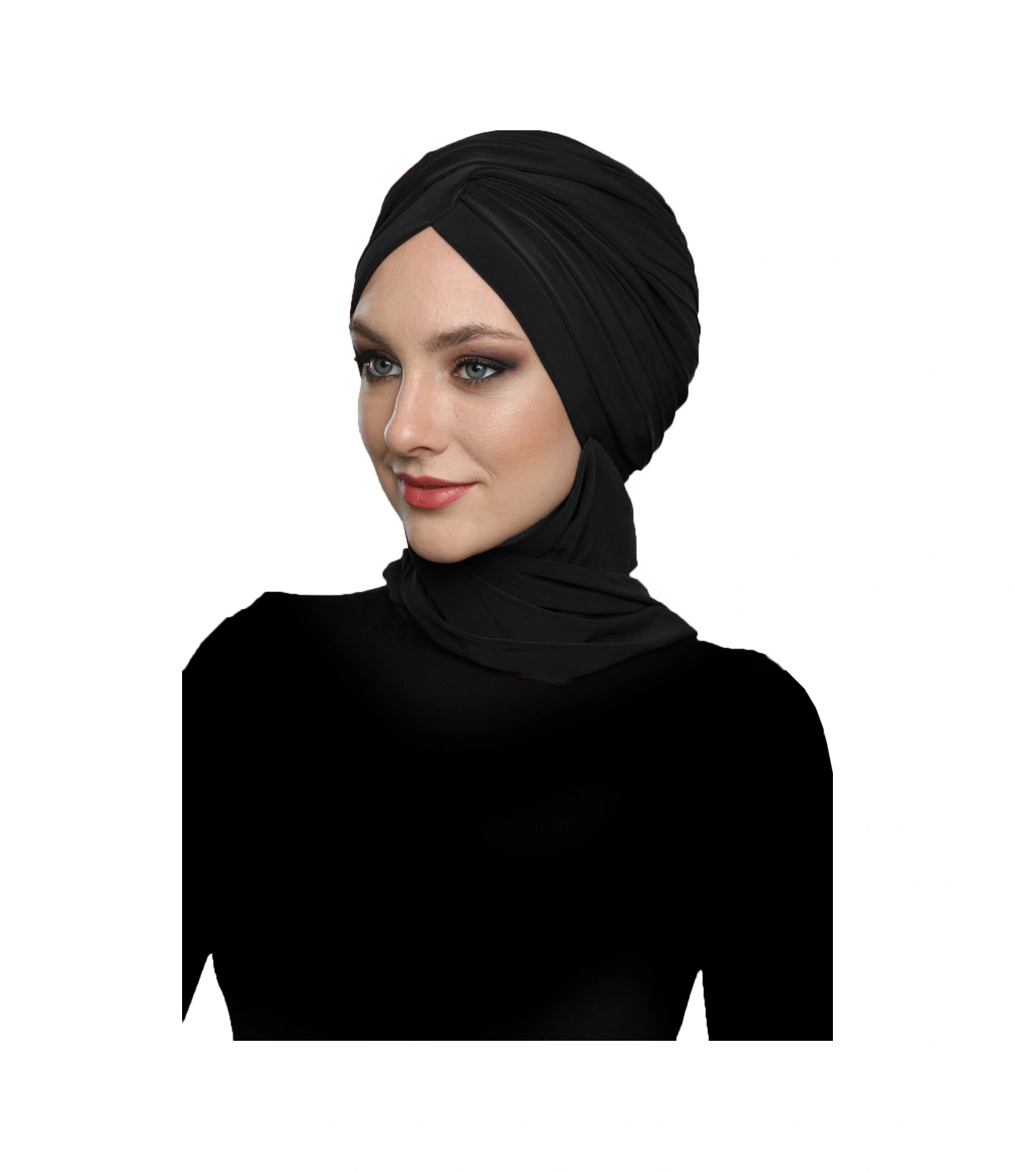 Çapraz W Atkılı Siyah Hazır Türban Tesettür Bone Siyah
