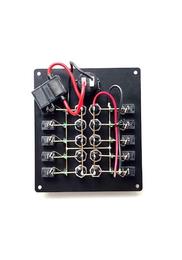 Goldsea Switch Küçük Ebatlı 10 Anahtarlı Voltmetre Soketli 12 - 24 V Sigorta Paneli