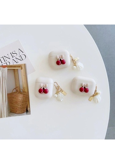 Apple Airpods 3. Nesil İle Uyumlu Kılıf Kalp Leopar Taş Kiraz Desenli Fiyok Tutmalı Kılıflar Mürdüm