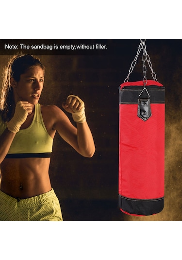 Geeksen Oxford Kumaş Boş Boks Torbası + Metal Zincir + Halka + Kilit + Bilek Koruyucu + Boks Eldiveni + El Koruyucu + Bilek Sargısı - Şok Emici, Dayanıklı, Vücut Geliştirme İçin Kırmızı