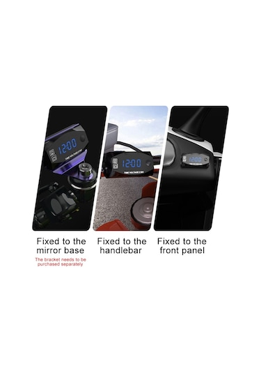 Motosiklet Çok Fonksiyonlu 2'si 1 Arada Dijital Ekran Voltmetre + Elektronik Saat, 6-30v Ip67 Açık Mavi