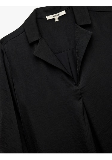 Koton Ceket Yaka Katlama Detaylı 3/4 Kollu Saten Bluz Siyah 6wak60004pw Siyah