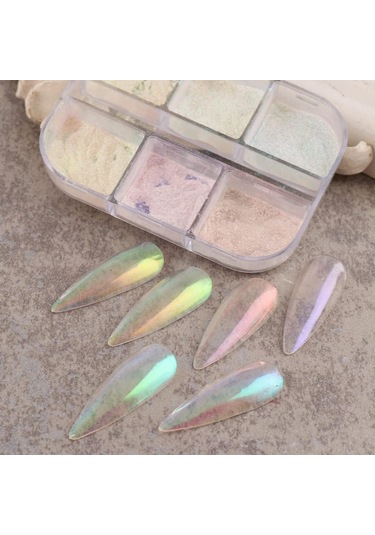 Nail Art Tırnak Süsleme İnci Tozu 6lı Set Ayna Tozu