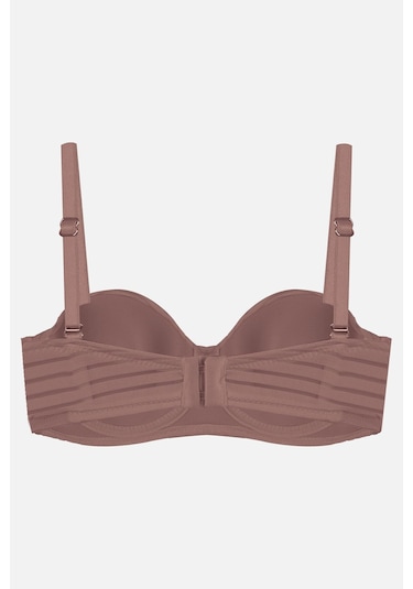Kadın Dolgusuz Transparan Çizgili Toparlayıcı Straplez Sütyen Kahverengi