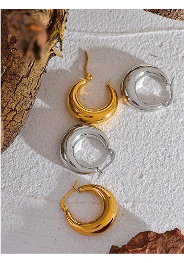 Novahub 18k Altın Geometrik Halka Küpe, Kadınlar İçin Gümüş Ve Altın Renk Paslanmaz Çelik Küpe Takı Gümüş