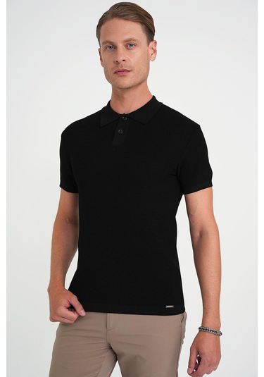 Comfort Fit Polo Yaka Kısa Kollu Siyah Triko Tr 883 Siyah