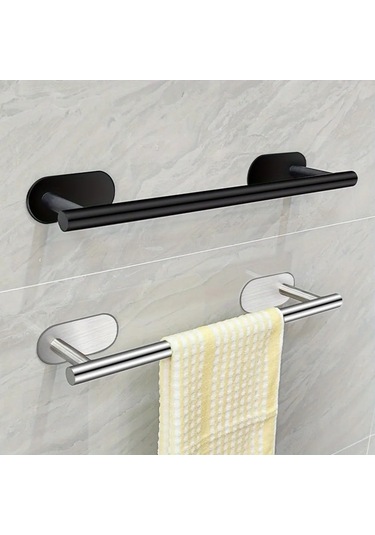 Konesam Stoklu Paslanmaz Çelik Otomatik Yapışkan Banyo Havlu Rafı, Delmez Tasarım, 40 Cm Uzunluk, Gümüş Renk, Ev Düzenliği Gümüş