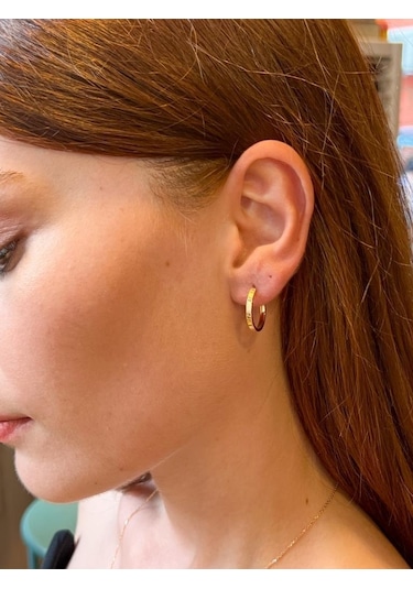 Altın Tek Düz Desenli Halka Küpe 1.6 Cm Gizli Kilit