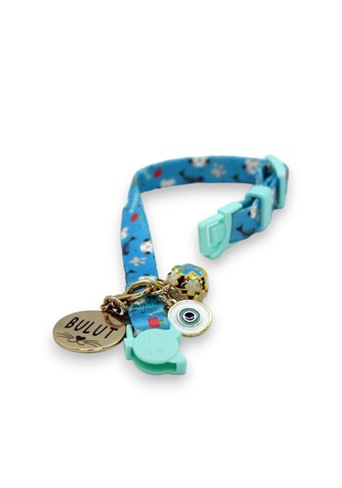 Caramelos Güvenlik Kilitli Kedi Tasması İsimli Kedi Tasması Mavi