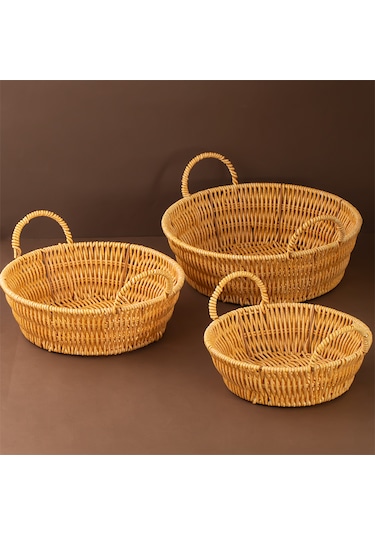 Porsima 304b 3 Lü Düzenleyici Hasır Sepet Seti Ekmeklik Sepet
