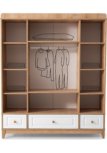 Aymini Strada 4 Kapılı Bebek Odası Takımı Ahşap  -  Beyaz