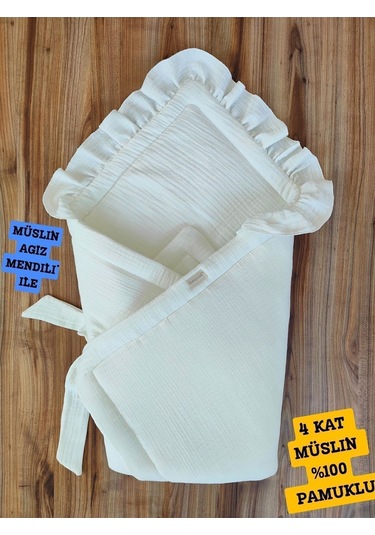 Ekru 4 Kat Müslin Bebek Battaniyesi %100 Pamuklu Doğal Organik Uyku Kundağı Hastane Çıkışı Yenidoğan Beyaz