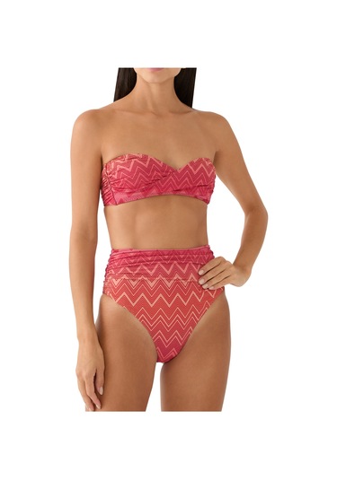 Missoni Zig Zag Lamé Esnek Naylon Bikini Parlak Pembe