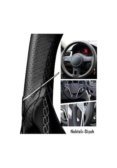 Hyundai I20 Uyumlu Dikmeli Direksiyon Kılıfı Noktalı Dikişli Siyah 38cm 10cm