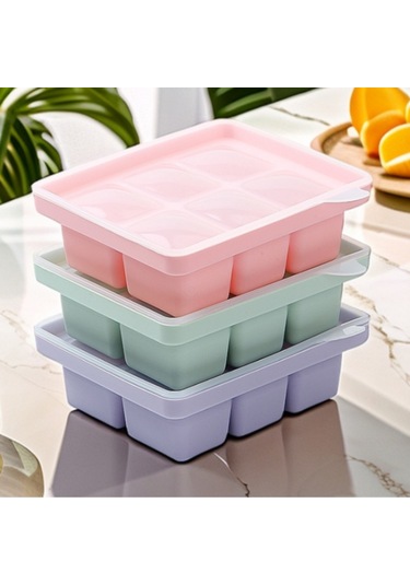 Ximistore9 Büyük Boy Silikon Bebek Yemek Mutfak Kutusu - Buzağı Molds, Pişirme & Muhafaza, Kapaklı, Kolay Çıkarma Pembe + Mor + Yeşil Pembe - Mor - Yeşil