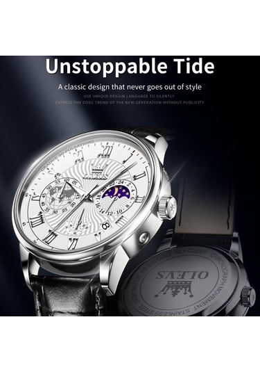 Olevs 2893 Erkekler Çok Fonksiyonlu İş Kuvars Saati Siyah + Beyaz