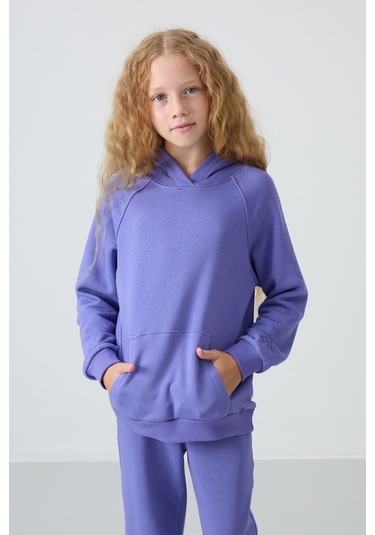 Tommy Life Eflatun Pamuklu İçi Tüylü Yumuşak Dokulu Standart Fit Nakışlı Kız Çocuk Eşofman Takım - 75162 Eflatun