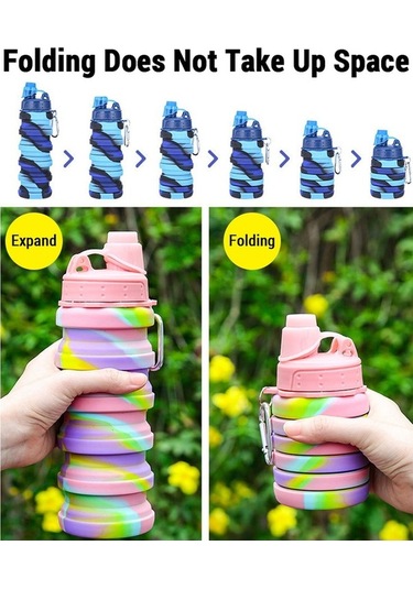 Novahub Silikon Seyahat Şişesi Küçük Boy, Katlanabilir Spor Su Şişesi 500ml Sarı Sarı