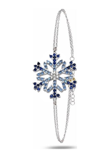 Brezza Lusso Jewelry Diamond Seri Aqua-safir Taşlı Kar Tanesi Snowflake Gümüş Bileklik