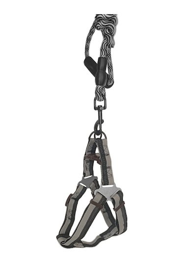 Köpek Göğüs Tasma Seti Dalga Desenli 1.5 Cm 35-48 Cm Siyah-beyaz Beyaz - Siyah