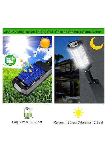 Monozone Led Lamba Sensörlü Su Geçirmez Güneş Enerjili 3 Modlu