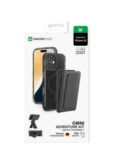 İphone 16 Uyumlu Kılıf Magsafe Özellikli Standlı Kartlıklı Set Amazingthing Omni Adventure Serisi Siyah