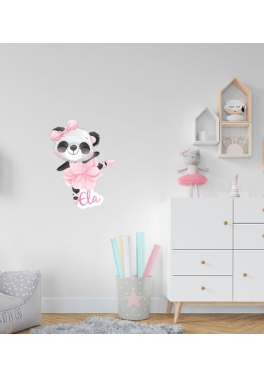 Kişiye Özel Sevimli Panda Tasarımlı Çocuk Odası Duvar Sticker-3