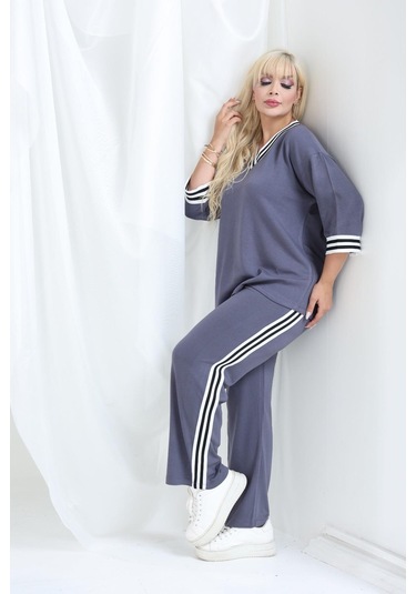 Şeritli Takım Oysho Modal Kumaş Şeritli Yumuşak Dokulu M-6xl Gri