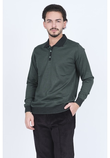 Ateş Triko Erkek Polo Yaka Yün Kazak 6091903 Yeşil