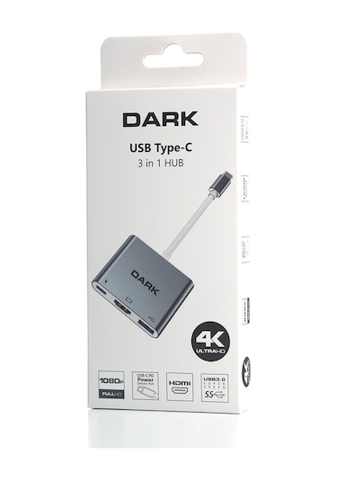 Dark 3In1 Usb3.1 Type C Erkek - Usb 3.0 / Hdmı Dönüştürücü (4K Uh