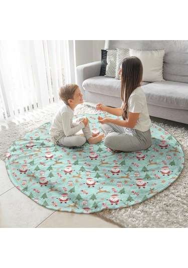 Noel Desenli 47 İnç Yuvarlak Flanel Battaniye, Yetişkin Ve Çocuk İçin, Yumuşak, Rahat Ve Hafif Noel Baba Noel Geyiği