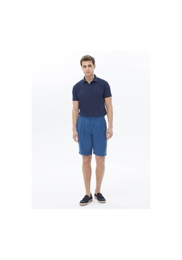 Kip Mavi Dokuma Casual Bermuda Çok Renkli