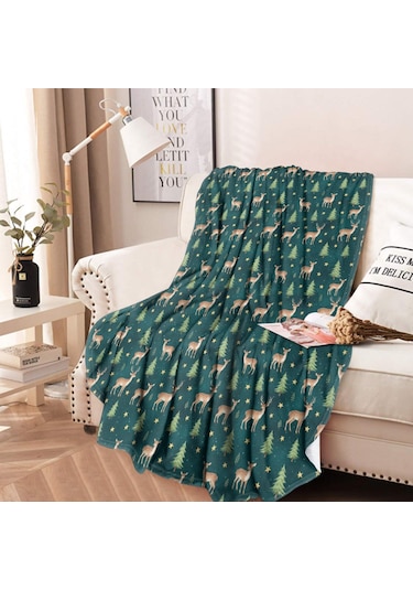 Noel Desenli 47 İnç Yuvarlak Flanel Battaniye, Yetişkin Ve Çocuk İçin, Yumuşak, Rahat Ve Hafif Noel Geyik Ağacı