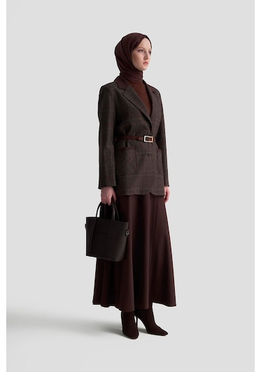 Armine Ekose Desenli Blazer Takım 25kd1704 Acı Kahve Acı Kahverengi