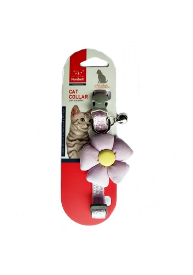 Çıngıraklı Çiçekli Kedi Boyun Tasması 23-35 Cm Lila