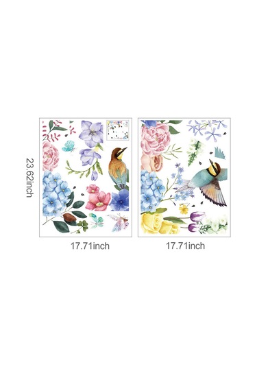 Geeksen Renkli Pvc Kuş Ve Çiçek Desenli Duvar Sticker - Ev Dekorasyonu, Kusurlu Duvarları Gizle, Kolay Uygulama 94x110cm Çok Renkli