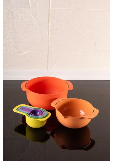 Easy Mix 7 Parça Mini Karıştırma Kabı Seti - Ölçü Kaşığı Seti Turuncu Turuncu