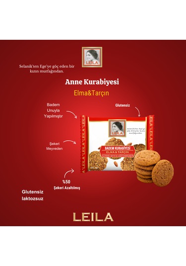 Leila Elma & Tarçın Badem Unu Kurabiyesi 40 Gr X 3