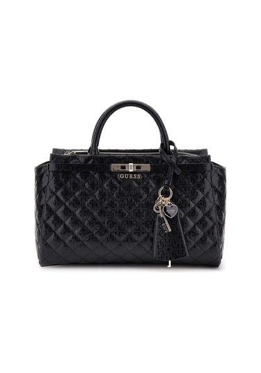 Kadın Kilit Aksesuarlı Kapitone Monogram Desenli El Çantası - Siyah Siyah