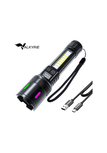 Valkyrie Şarjlı 15w Led 7 Işık Modu Çakarlı Zoom Özellikli Dijital Güç Göstergeli Uzun Pil Ömrü Siyah