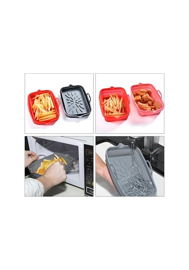 Pembe Fritöz Fırın Tepsisi Gıda Sınıfı Yeniden Kullanılabilir Yağa Dayanıklı Bakeware Yapışkan Olmayan Katlanabilir Fritöz Tavası Mutfak Aksesuarları Pembe