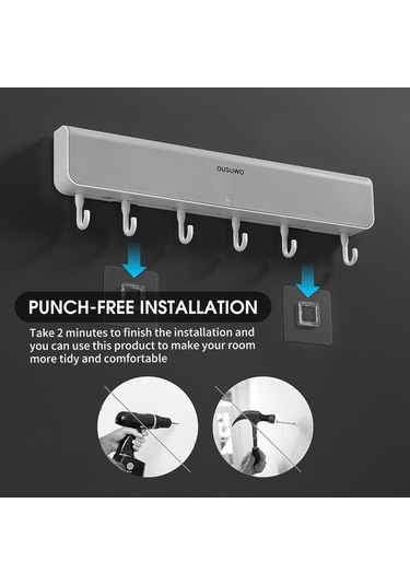 Mufunye "mnmhgg-421 Ousuwo Duvar Askılı 6 Kancalı Pratik Depolama Ünitesi - Gri" Gri